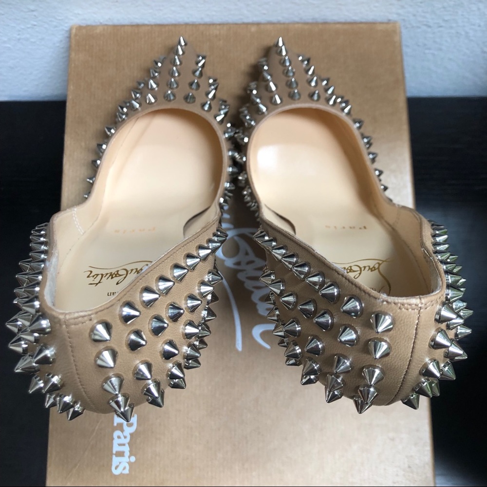 Christian Louboutin NUDE ORIGINAL PRE-2013 PIGALLE SPIKES 120 PUMPS Heels - Picture 7 of 11
